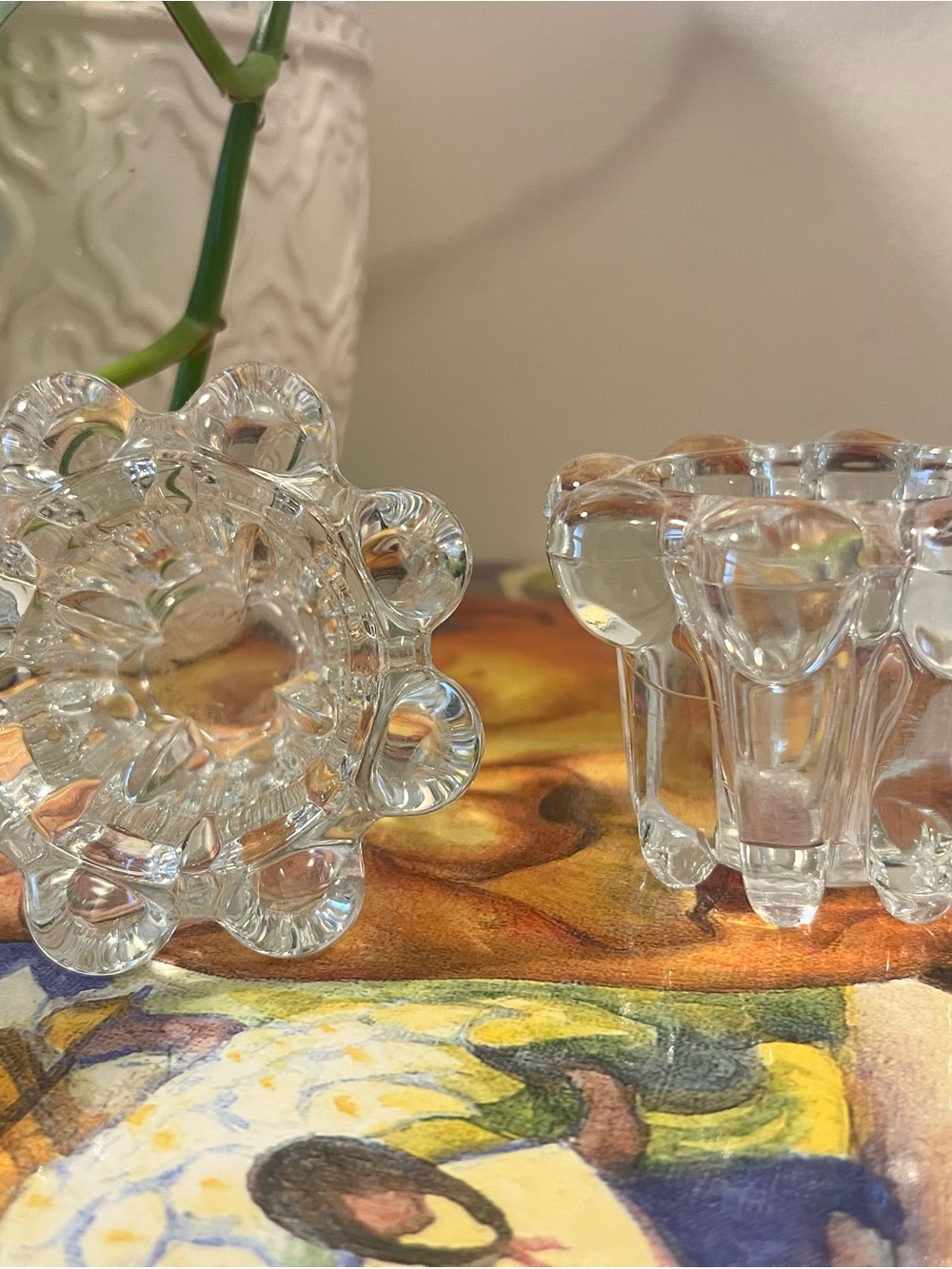 Pair of clear glass boopie style candleholders KIG